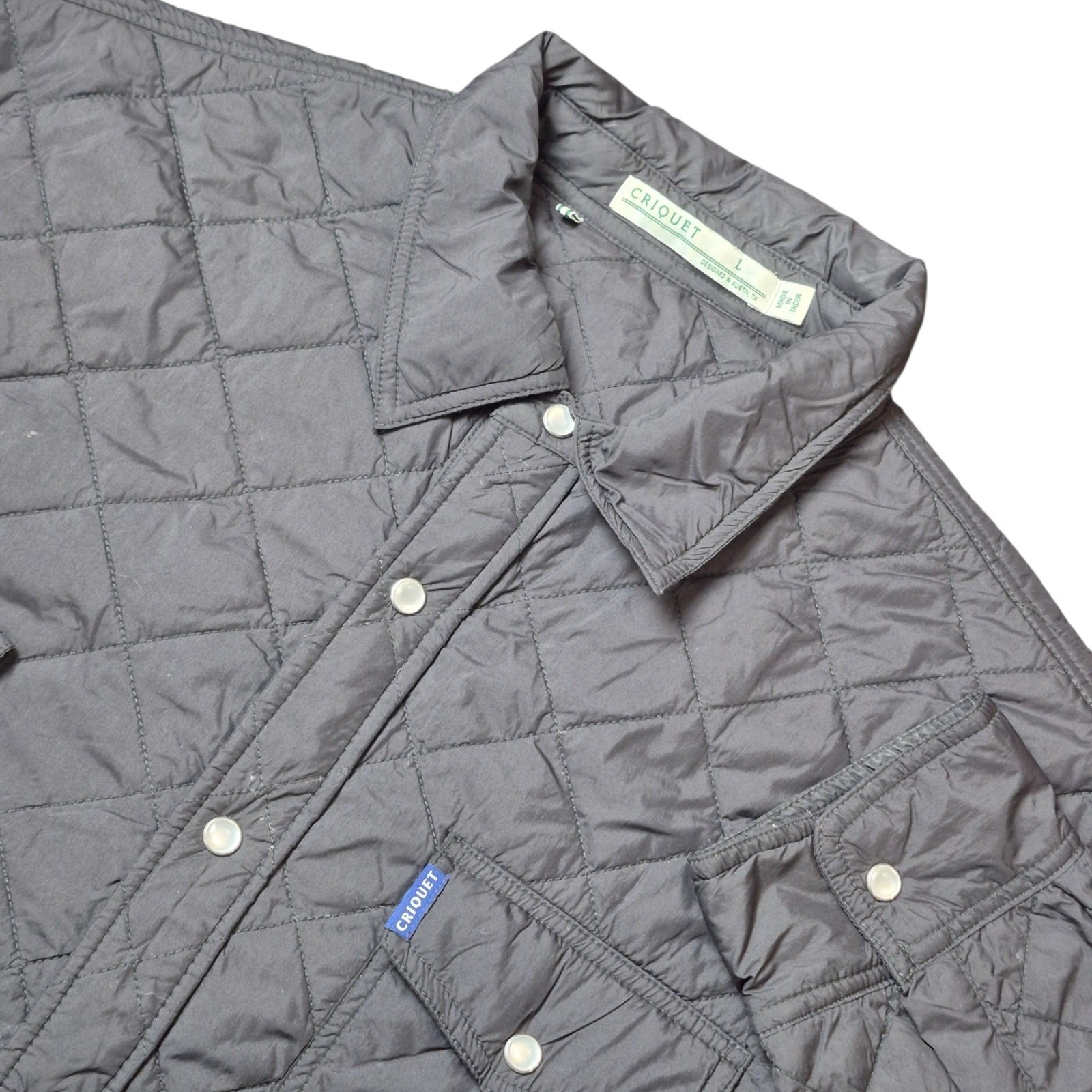 Criquet Men's L Quilted Shacket Black Pearl Snap Insulated Lightweight Jacket